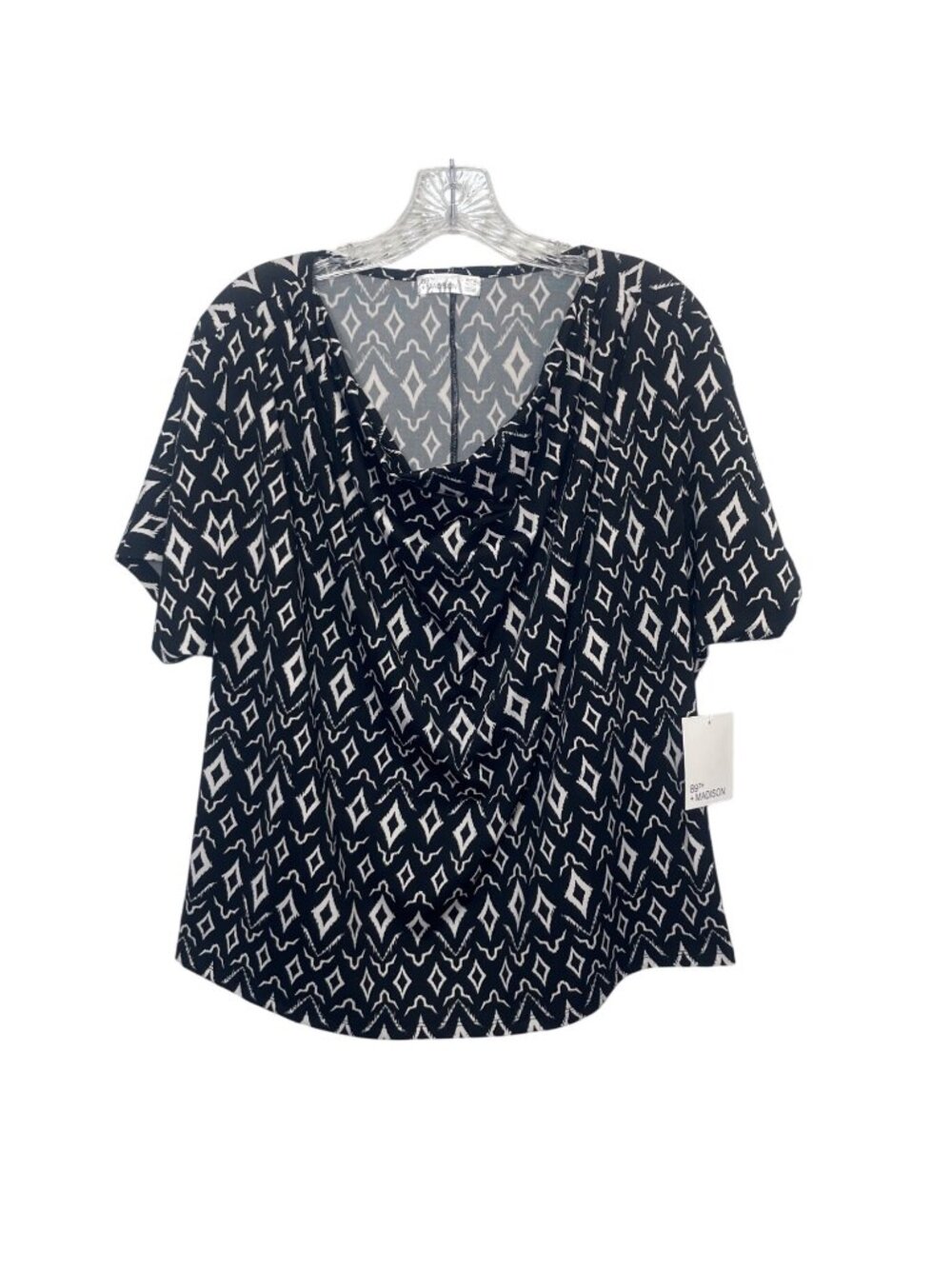 89th Madison Shirt Blouse Womens XL Black White New Short Sleeves